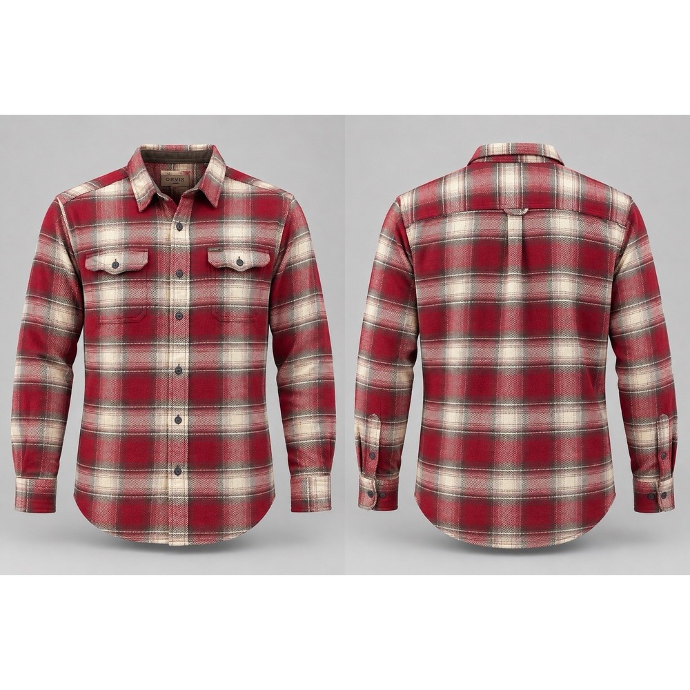 ORVIS Heavy Weight Flannel red tan Plaid Pockets Men's SIZE XXL